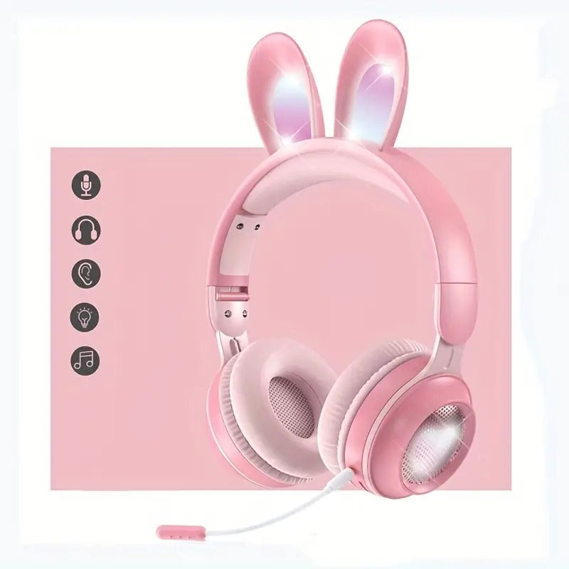 Cute Rabbit Wireless Headphones with RGB LED for Kids